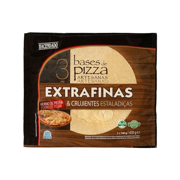Bases de pizza artesanas extrafinas y crujientes Hacendado ultracongeladas mercadona