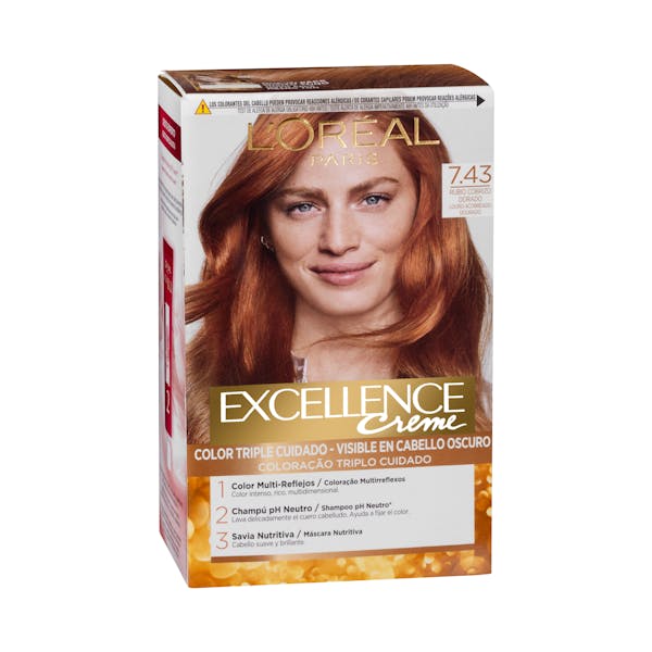 Coloración permanente L'Oréal 7.43 rubio cobrizo dorado mercadona