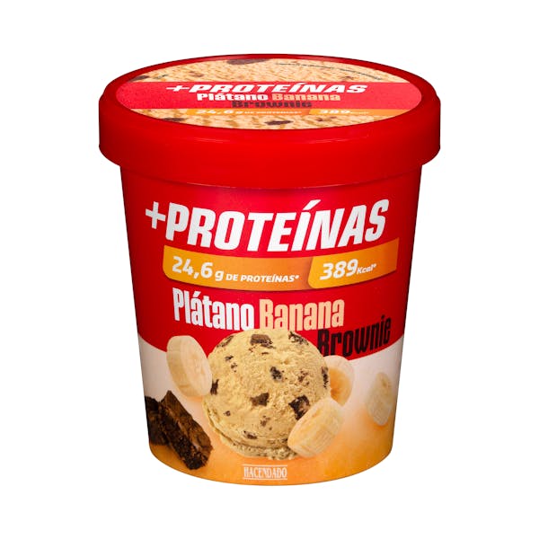 Helado +Proteínas sabor plátano con trozos de brownie Hacendado 24,6 g proteínas mercadona