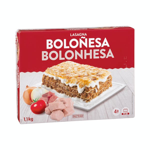 Lasaña boloñesa familiar Hacendado ultracongelada mercadona