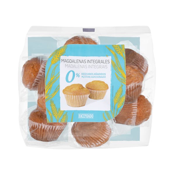 Magdalenas integrales 0% azúcares añadidos Hacendado mercadona
