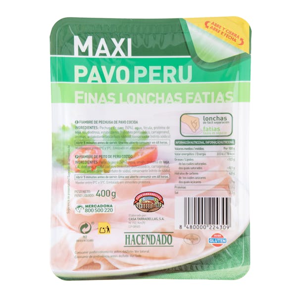Maxi pavo Hacendado finas lonchas mercadona