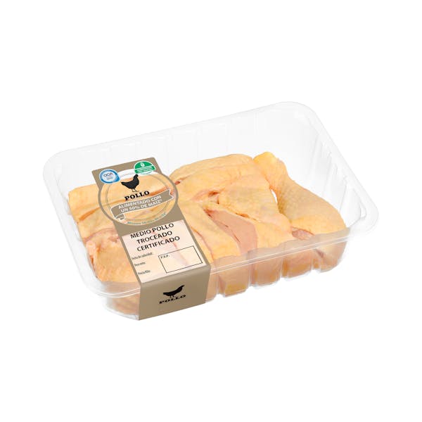 Medio pollo certificado troceado alimentado con un 50% de maíz mercadona